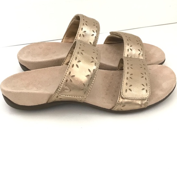 Vionic Randi Orthotic Comfort Slide Sandals Leather Metallic Gold Size 7 - Picture 10 of 16